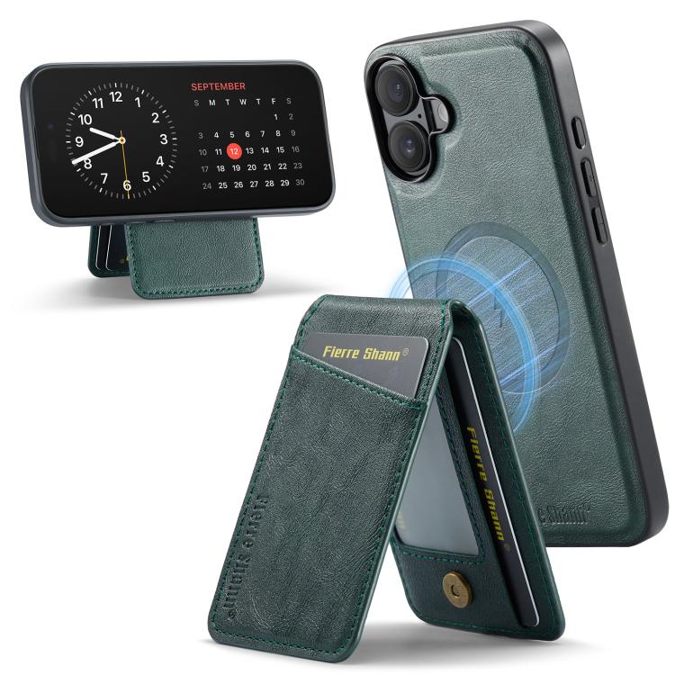 For iPhone 17 Fierre Shann Cowhide Vertical Flip Magnetic Card Holder Phone Case(Green) - iPhone 17 Cases by FIERRE SHANN | Online Shopping UK | buy2fix