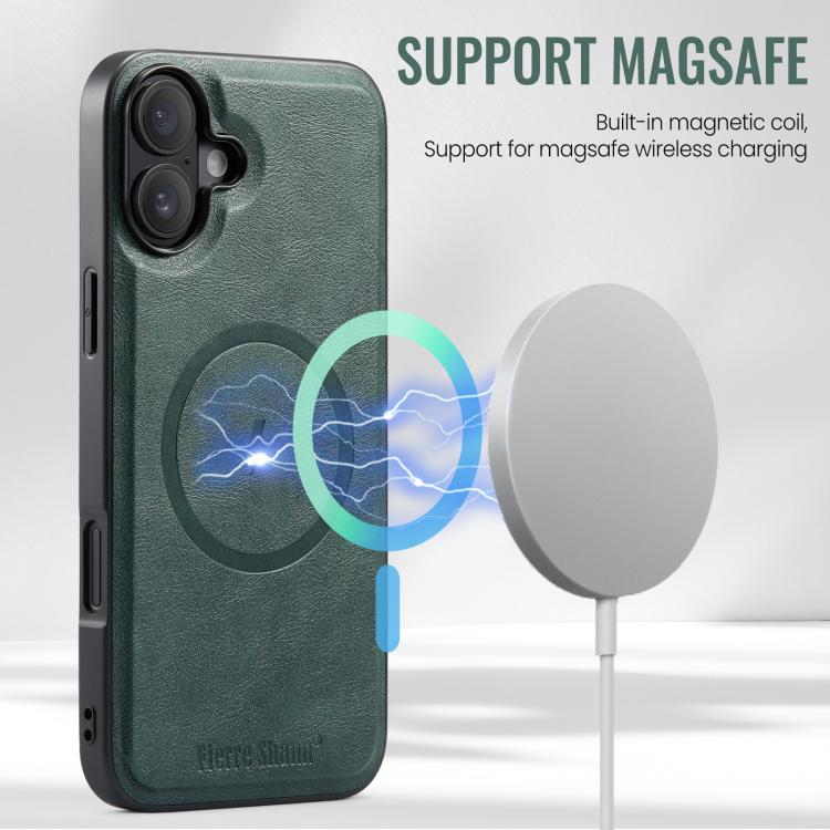 For iPhone 17 Fierre Shann Cowhide Vertical Flip Magnetic Card Holder Phone Case(Green) - iPhone 17 Cases by FIERRE SHANN | Online Shopping UK | buy2fix