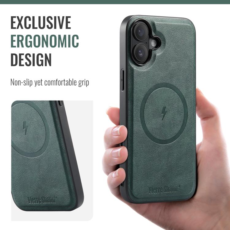 For iPhone 17 Fierre Shann Cowhide Vertical Flip Magnetic Card Holder Phone Case(Green) - iPhone 17 Cases by FIERRE SHANN | Online Shopping UK | buy2fix