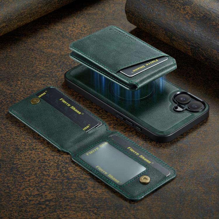 For iPhone 17 Fierre Shann Cowhide Vertical Flip Magnetic Card Holder Phone Case(Green) - iPhone 17 Cases by FIERRE SHANN | Online Shopping UK | buy2fix