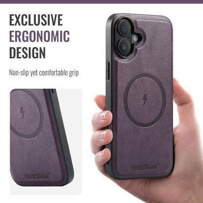 For iPhone 17 Fierre Shann Cowhide Vertical Flip Magnetic Card Holder Phone Case(Purple) - iPhone 17 Cases by FIERRE SHANN | Online Shopping UK | buy2fix