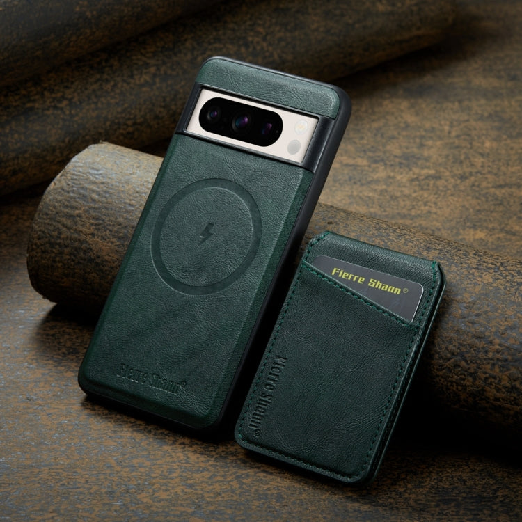 For Google Pixel 7 Pro Fierre Shann Cowhide Vertical Flip Magnetic Card Holder Phone Case(Green) - Google Cases by FIERRE SHANN | Online Shopping UK | buy2fix
