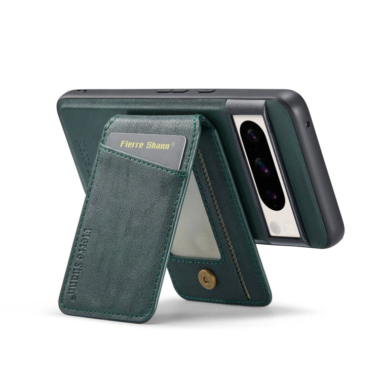 For Google Pixel 7 Pro Fierre Shann Cowhide Vertical Flip Magnetic Card Holder Phone Case(Green) - Google Cases by FIERRE SHANN | Online Shopping UK | buy2fix