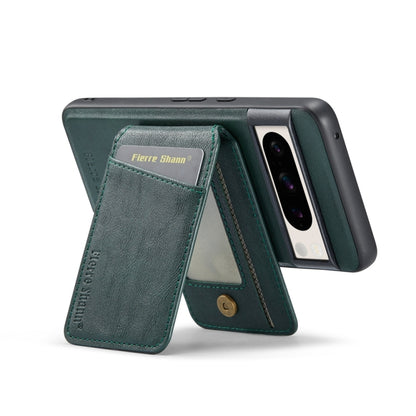 For Google Pixel 7 Pro Fierre Shann Cowhide Vertical Flip Magnetic Card Holder Phone Case(Green) - Google Cases by FIERRE SHANN | Online Shopping UK | buy2fix