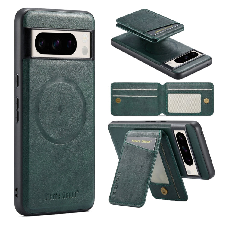 For Google Pixel 7 Fierre Shann Cowhide Vertical Flip Magnetic Card Holder Phone Case(Green) - Google Cases by FIERRE SHANN | Online Shopping UK | buy2fix