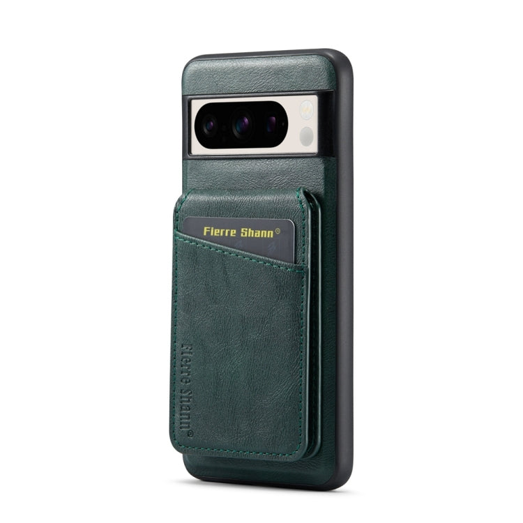 For Google Pixel 7 Fierre Shann Cowhide Vertical Flip Magnetic Card Holder Phone Case(Green) - Google Cases by FIERRE SHANN | Online Shopping UK | buy2fix
