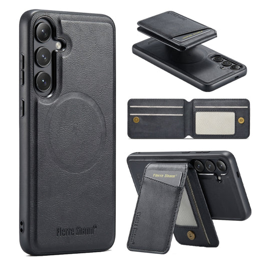 For Samsung Galaxy S24+ 5G Fierre Shann Cowhide Vertical Flip Magnetic Card Holder Phone Case(Black) by FIERRE SHANN