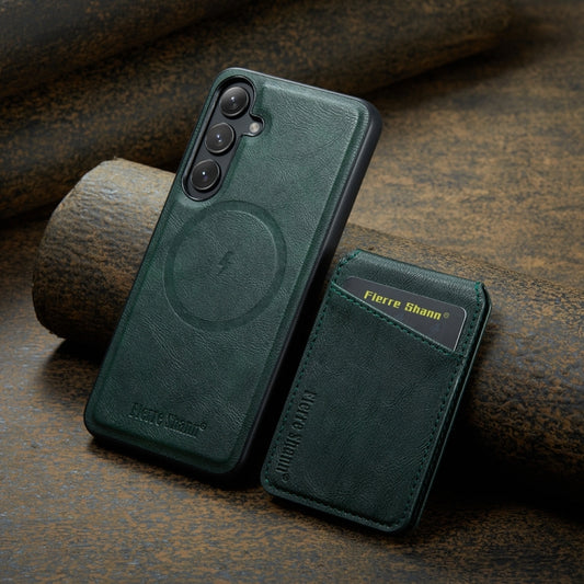 For Samsung Galaxy S24+ 5G Fierre Shann Cowhide Vertical Flip Magnetic Card Holder Phone Case(Green) by FIERRE SHANN