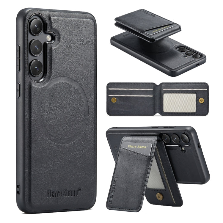 For Samsung Galaxy S23 FE 5G Fierre Shann Cowhide Vertical Flip Magnetic Card Holder Phone Case(Black) - Galaxy S23 FE 5G Cases by FIERRE SHANN | Online Shopping UK | buy2fix