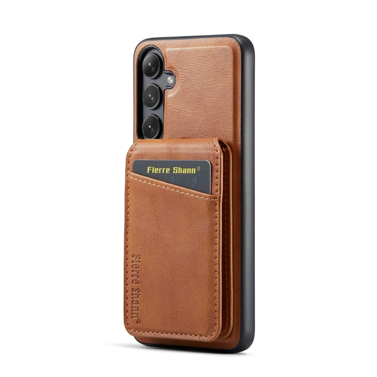 For Samsung Galaxy S23 FE 5G Fierre Shann Cowhide Vertical Flip Magnetic Card Holder Phone Case(Brown) - Galaxy S23 FE 5G Cases by FIERRE SHANN | Online Shopping UK | buy2fix