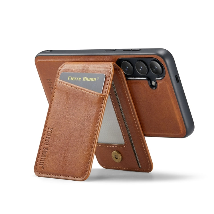 For Samsung Galaxy S23 FE 5G Fierre Shann Cowhide Vertical Flip Magnetic Card Holder Phone Case(Brown) - Galaxy S23 FE 5G Cases by FIERRE SHANN | Online Shopping UK | buy2fix