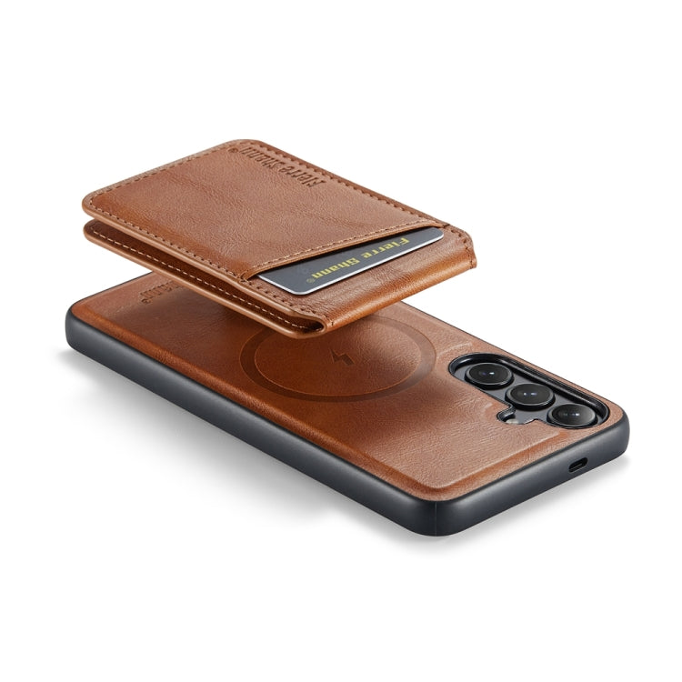 For Samsung Galaxy S23 FE 5G Fierre Shann Cowhide Vertical Flip Magnetic Card Holder Phone Case(Brown) - Galaxy S23 FE 5G Cases by FIERRE SHANN | Online Shopping UK | buy2fix