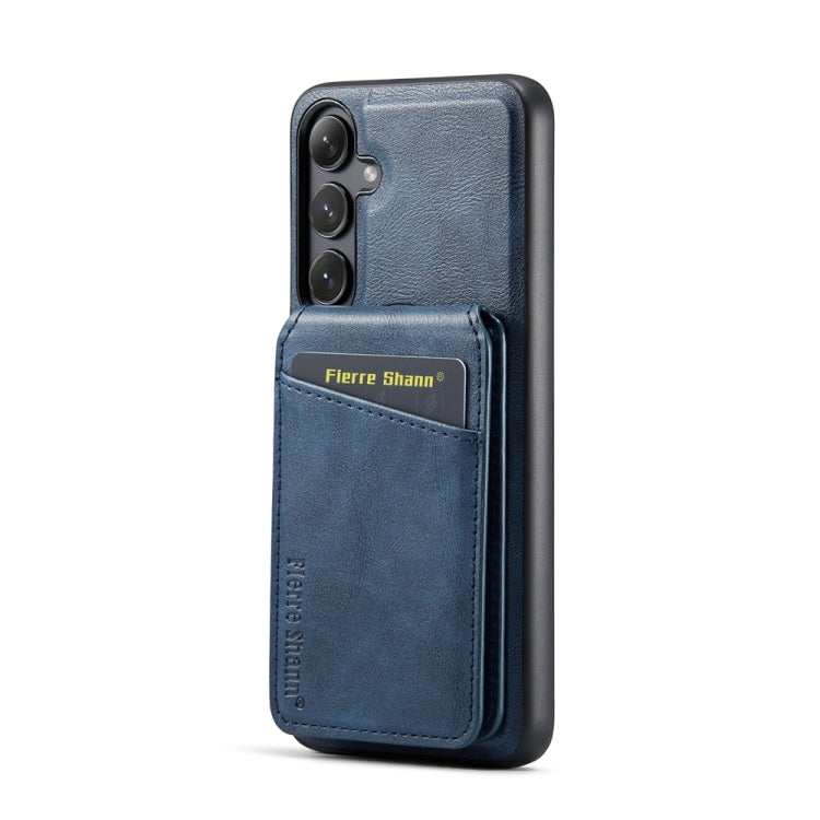 For Samsung Galaxy S23 FE 5G Fierre Shann Cowhide Vertical Flip Magnetic Card Holder Phone Case(Blue) - Galaxy S23 FE 5G Cases by FIERRE SHANN | Online Shopping UK | buy2fix