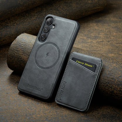 For Samsung Galaxy S23 FE 5G Fierre Shann Cowhide Vertical Flip Magnetic Card Holder Phone Case(Grey) - Galaxy S23 FE 5G Cases by FIERRE SHANN | Online Shopping UK | buy2fix