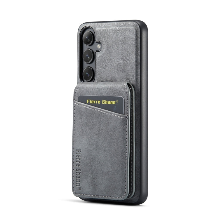For Samsung Galaxy S23 FE 5G Fierre Shann Cowhide Vertical Flip Magnetic Card Holder Phone Case(Grey) - Galaxy S23 FE 5G Cases by FIERRE SHANN | Online Shopping UK | buy2fix