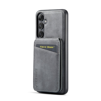 For Samsung Galaxy S23 FE 5G Fierre Shann Cowhide Vertical Flip Magnetic Card Holder Phone Case(Grey) - Galaxy S23 FE 5G Cases by FIERRE SHANN | Online Shopping UK | buy2fix