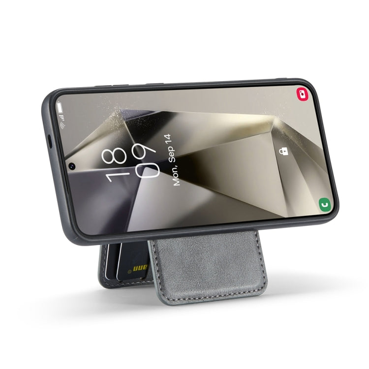 For Samsung Galaxy S23 FE 5G Fierre Shann Cowhide Vertical Flip Magnetic Card Holder Phone Case(Grey) - Galaxy S23 FE 5G Cases by FIERRE SHANN | Online Shopping UK | buy2fix