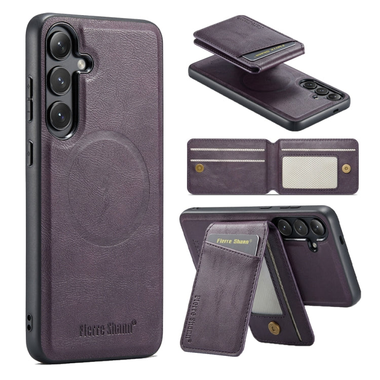 For Samsung Galaxy S23 FE 5G Fierre Shann Cowhide Vertical Flip Magnetic Card Holder Phone Case(Purple) - Galaxy S23 FE 5G Cases by FIERRE SHANN | Online Shopping UK | buy2fix