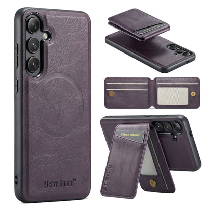 For Samsung Galaxy S23 FE 5G Fierre Shann Cowhide Vertical Flip Magnetic Card Holder Phone Case(Purple) - Galaxy S23 FE 5G Cases by FIERRE SHANN | Online Shopping UK | buy2fix