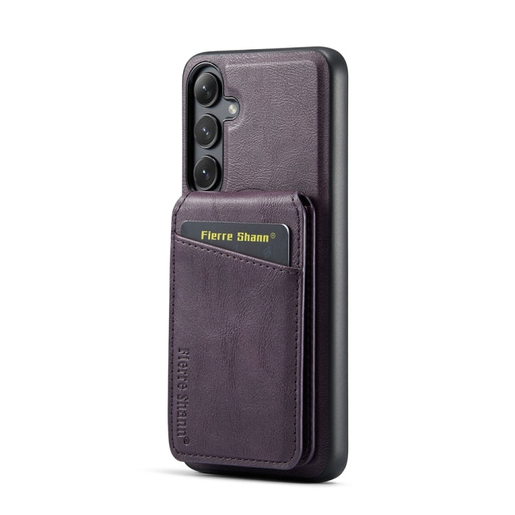 For Samsung Galaxy S23 FE 5G Fierre Shann Cowhide Vertical Flip Magnetic Card Holder Phone Case(Purple) - Galaxy S23 FE 5G Cases by FIERRE SHANN | Online Shopping UK | buy2fix