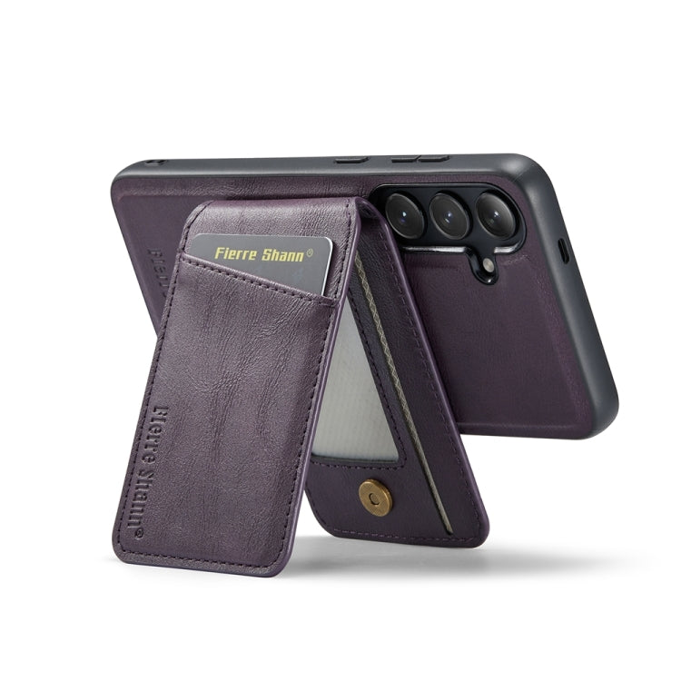 For Samsung Galaxy S23 FE 5G Fierre Shann Cowhide Vertical Flip Magnetic Card Holder Phone Case(Purple) - Galaxy S23 FE 5G Cases by FIERRE SHANN | Online Shopping UK | buy2fix
