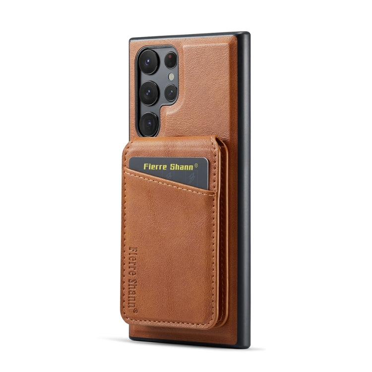 For Samsung Galaxy S23 Ultra 5G Fierre Shann Cowhide Vertical Flip Magnetic Card Holder Phone Case(Brown) - Galaxy S23 Ultra 5G Cases by FIERRE SHANN | Online Shopping UK | buy2fix