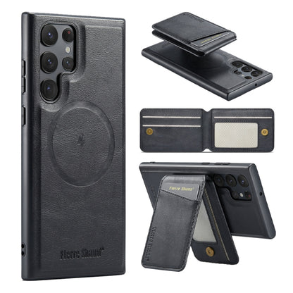 For Samsung Galaxy S22 Ultra 5G Fierre Shann Cowhide Vertical Flip Magnetic Card Holder Phone Case(Black) - Galaxy S22 Ultra 5G Cases by FIERRE SHANN | Online Shopping UK | buy2fix
