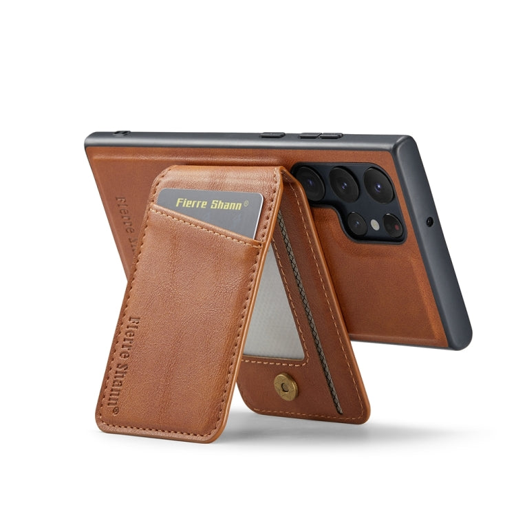 For Samsung Galaxy S22 Ultra 5G Fierre Shann Cowhide Vertical Flip Magnetic Card Holder Phone Case(Brown) - Galaxy S22 Ultra 5G Cases by FIERRE SHANN | Online Shopping UK | buy2fix