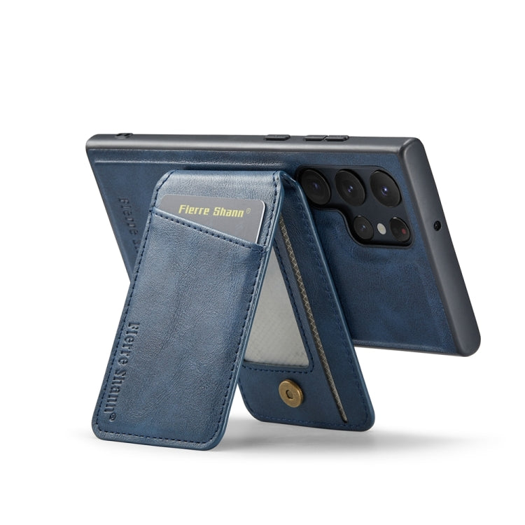 For Samsung Galaxy S22 Ultra 5G Fierre Shann Cowhide Vertical Flip Magnetic Card Holder Phone Case(Blue) - Galaxy S22 Ultra 5G Cases by FIERRE SHANN | Online Shopping UK | buy2fix