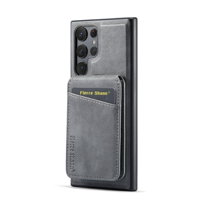 For Samsung Galaxy S22 Ultra 5G Fierre Shann Cowhide Vertical Flip Magnetic Card Holder Phone Case(Grey) - Galaxy S22 Ultra 5G Cases by FIERRE SHANN | Online Shopping UK | buy2fix