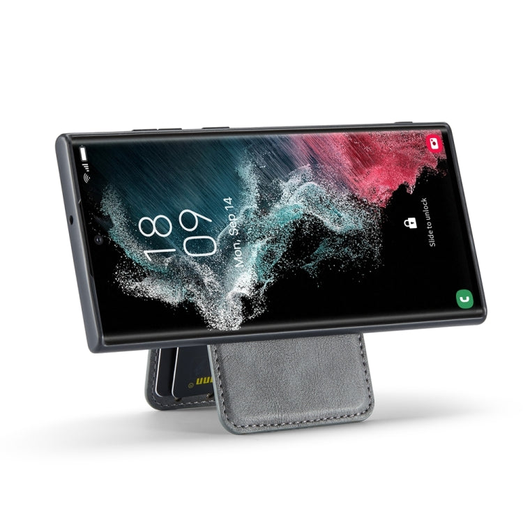 For Samsung Galaxy S22 Ultra 5G Fierre Shann Cowhide Vertical Flip Magnetic Card Holder Phone Case(Grey) - Galaxy S22 Ultra 5G Cases by FIERRE SHANN | Online Shopping UK | buy2fix