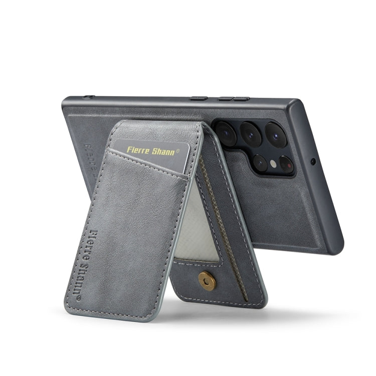 For Samsung Galaxy S22 Ultra 5G Fierre Shann Cowhide Vertical Flip Magnetic Card Holder Phone Case(Grey) - Galaxy S22 Ultra 5G Cases by FIERRE SHANN | Online Shopping UK | buy2fix