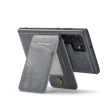 For Samsung Galaxy S22 Ultra 5G Fierre Shann Cowhide Vertical Flip Magnetic Card Holder Phone Case(Grey) - Galaxy S22 Ultra 5G Cases by FIERRE SHANN | Online Shopping UK | buy2fix