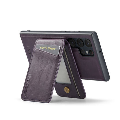 For Samsung Galaxy S22 Ultra 5G Fierre Shann Cowhide Vertical Flip Magnetic Card Holder Phone Case(Purple) - Galaxy S22 Ultra 5G Cases by FIERRE SHANN | Online Shopping UK | buy2fix