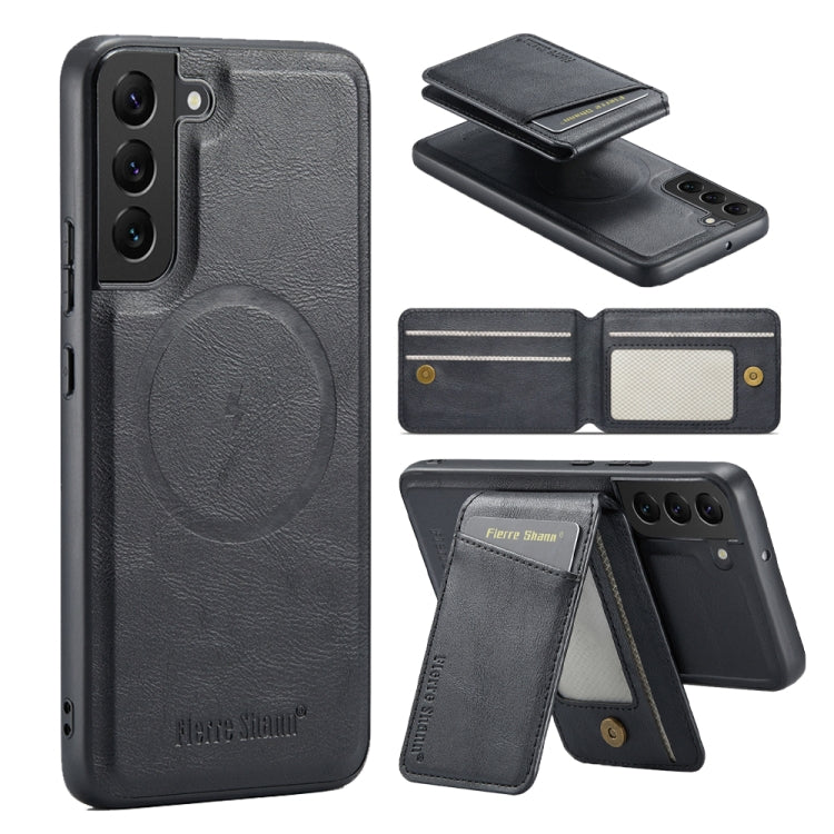 For Samsung Galaxy S22 5G Fierre Shann Cowhide Vertical Flip Magnetic Card Holder Phone Case(Black) - Galaxy S22 5G Cases by FIERRE SHANN | Online Shopping UK | buy2fix