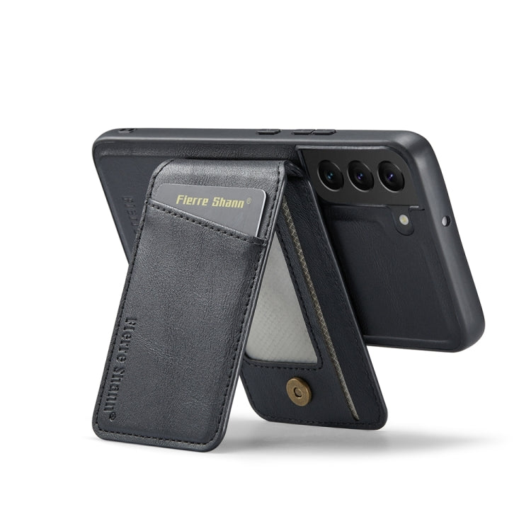 For Samsung Galaxy S22 5G Fierre Shann Cowhide Vertical Flip Magnetic Card Holder Phone Case(Black) - Galaxy S22 5G Cases by FIERRE SHANN | Online Shopping UK | buy2fix