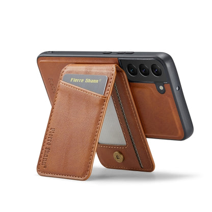 For Samsung Galaxy S22 5G Fierre Shann Cowhide Vertical Flip Magnetic Card Holder Phone Case(Brown) - Galaxy S22 5G Cases by FIERRE SHANN | Online Shopping UK | buy2fix