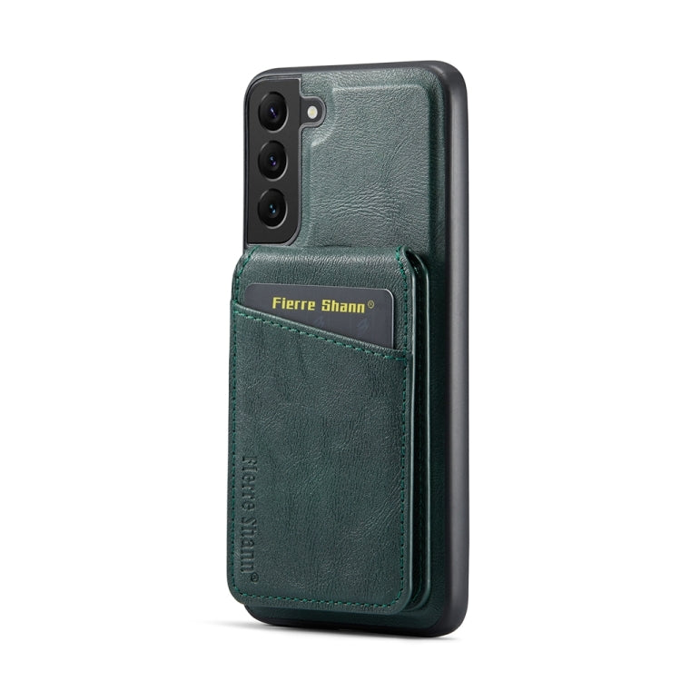 For Samsung Galaxy S22 5G Fierre Shann Cowhide Vertical Flip Magnetic Card Holder Phone Case(Green) - Galaxy S22 5G Cases by FIERRE SHANN | Online Shopping UK | buy2fix