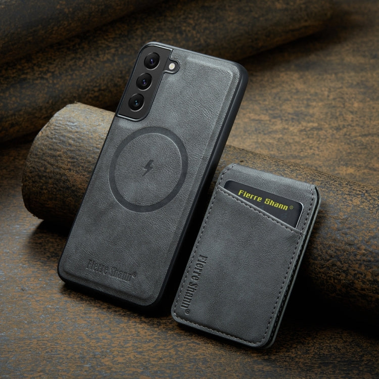 For Samsung Galaxy S22 5G Fierre Shann Cowhide Vertical Flip Magnetic Card Holder Phone Case(Grey) - Galaxy S22 5G Cases by FIERRE SHANN | Online Shopping UK | buy2fix