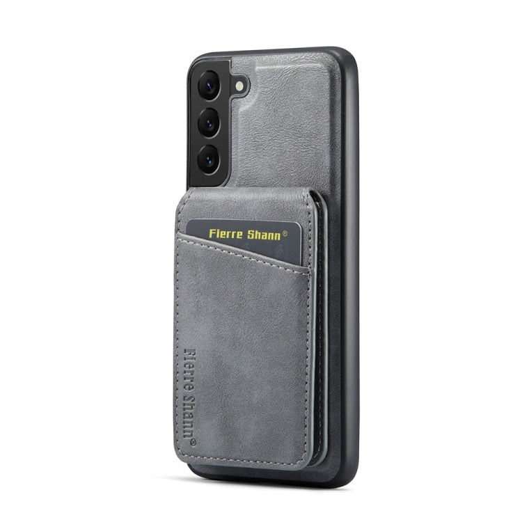 For Samsung Galaxy S22 5G Fierre Shann Cowhide Vertical Flip Magnetic Card Holder Phone Case(Grey) - Galaxy S22 5G Cases by FIERRE SHANN | Online Shopping UK | buy2fix