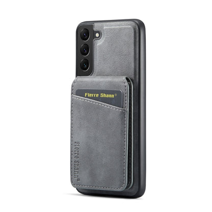For Samsung Galaxy S22 5G Fierre Shann Cowhide Vertical Flip Magnetic Card Holder Phone Case(Grey) - Galaxy S22 5G Cases by FIERRE SHANN | Online Shopping UK | buy2fix