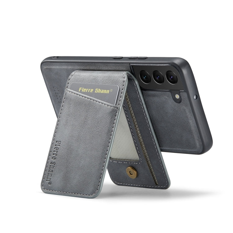 For Samsung Galaxy S22 5G Fierre Shann Cowhide Vertical Flip Magnetic Card Holder Phone Case(Grey) - Galaxy S22 5G Cases by FIERRE SHANN | Online Shopping UK | buy2fix