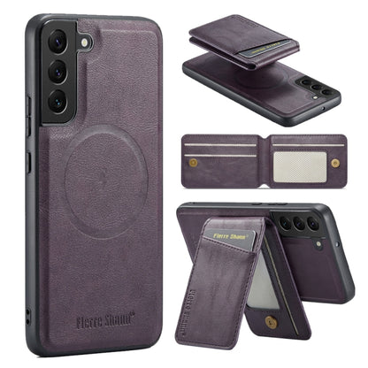 For Samsung Galaxy S22 5G Fierre Shann Cowhide Vertical Flip Magnetic Card Holder Phone Case(Purple) - Galaxy S22 5G Cases by FIERRE SHANN | Online Shopping UK | buy2fix
