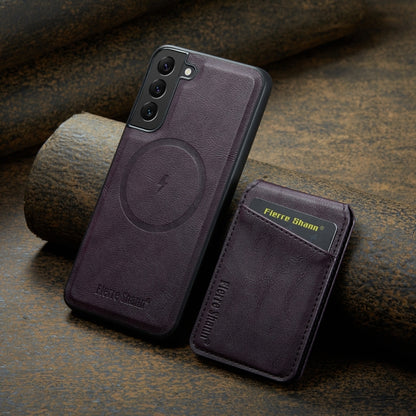 For Samsung Galaxy S22 5G Fierre Shann Cowhide Vertical Flip Magnetic Card Holder Phone Case(Purple) - Galaxy S22 5G Cases by FIERRE SHANN | Online Shopping UK | buy2fix