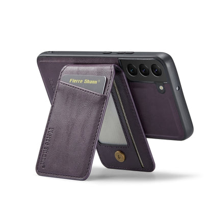 For Samsung Galaxy S22 5G Fierre Shann Cowhide Vertical Flip Magnetic Card Holder Phone Case(Purple) - Galaxy S22 5G Cases by FIERRE SHANN | Online Shopping UK | buy2fix