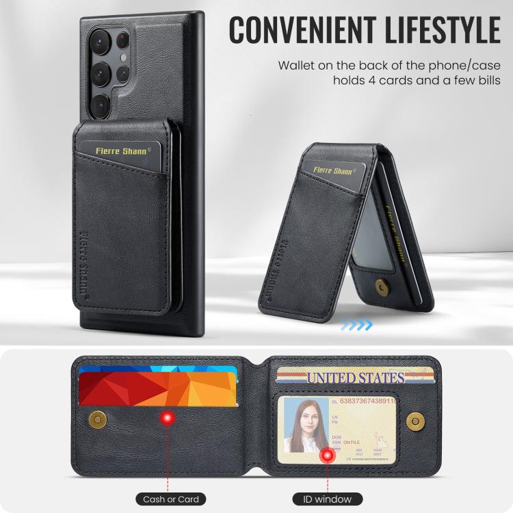 For Samsung Galaxy S25 Ultra 5G Fierre Shann Cowhide Vertical Flip Magnetic Card Holder Phone Case(Black) - Galaxy S25 Ultra 5G Cases by FIERRE SHANN | Online Shopping UK | buy2fix