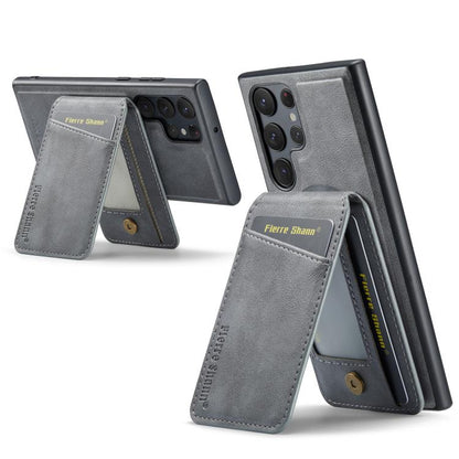 For Samsung Galaxy S25 Ultra 5G Fierre Shann Cowhide Vertical Flip Magnetic Card Holder Phone Case(Grey) - Galaxy S25 Ultra 5G Cases by FIERRE SHANN | Online Shopping UK | buy2fix