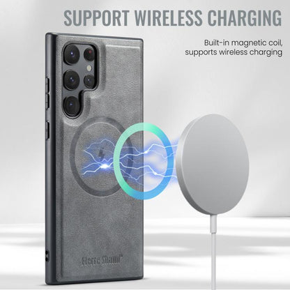 For Samsung Galaxy S25 Ultra 5G Fierre Shann Cowhide Vertical Flip Magnetic Card Holder Phone Case(Grey) - Galaxy S25 Ultra 5G Cases by FIERRE SHANN | Online Shopping UK | buy2fix