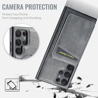 For Samsung Galaxy S25 Ultra 5G Fierre Shann Cowhide Vertical Flip Magnetic Card Holder Phone Case(Grey) - Galaxy S25 Ultra 5G Cases by FIERRE SHANN | Online Shopping UK | buy2fix