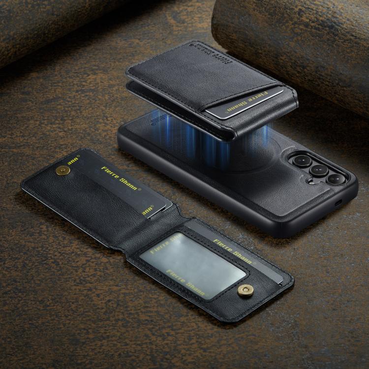 For Samsung Galaxy S25 5G Fierre Shann Cowhide Vertical Flip Magnetic Card Holder Phone Case(Black) - Galaxy S25 5G Cases by FIERRE SHANN | Online Shopping UK | buy2fix